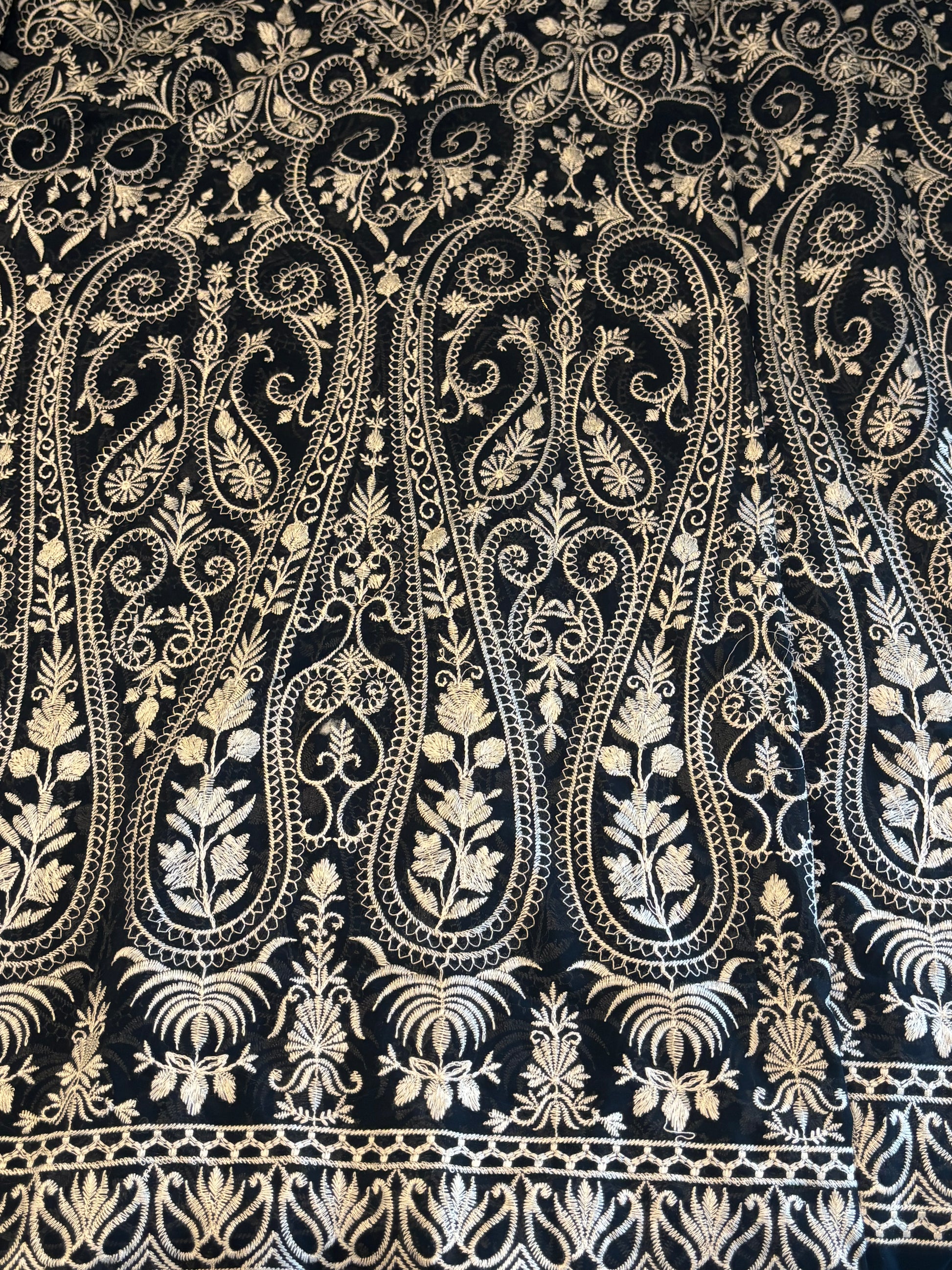 Royal Noir Kashmiri Embroidered Fabric