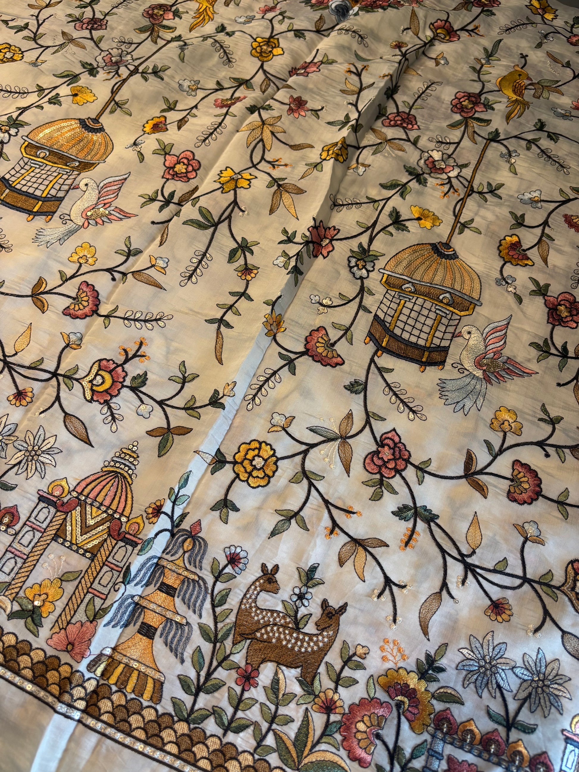 Hand-Embroidered Parsi Gara Silk