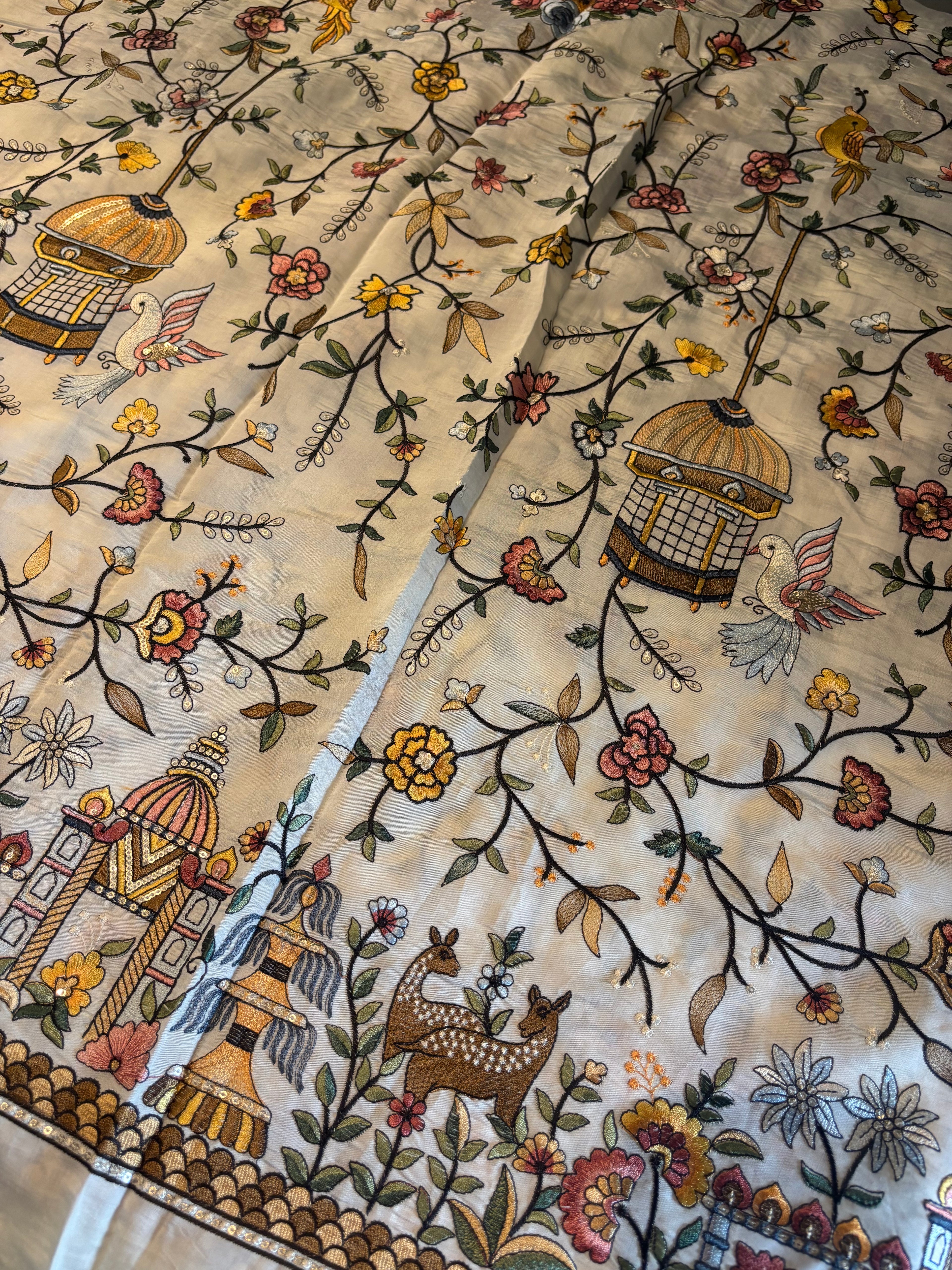 Hand-Embroidered Parsi Gara Silk