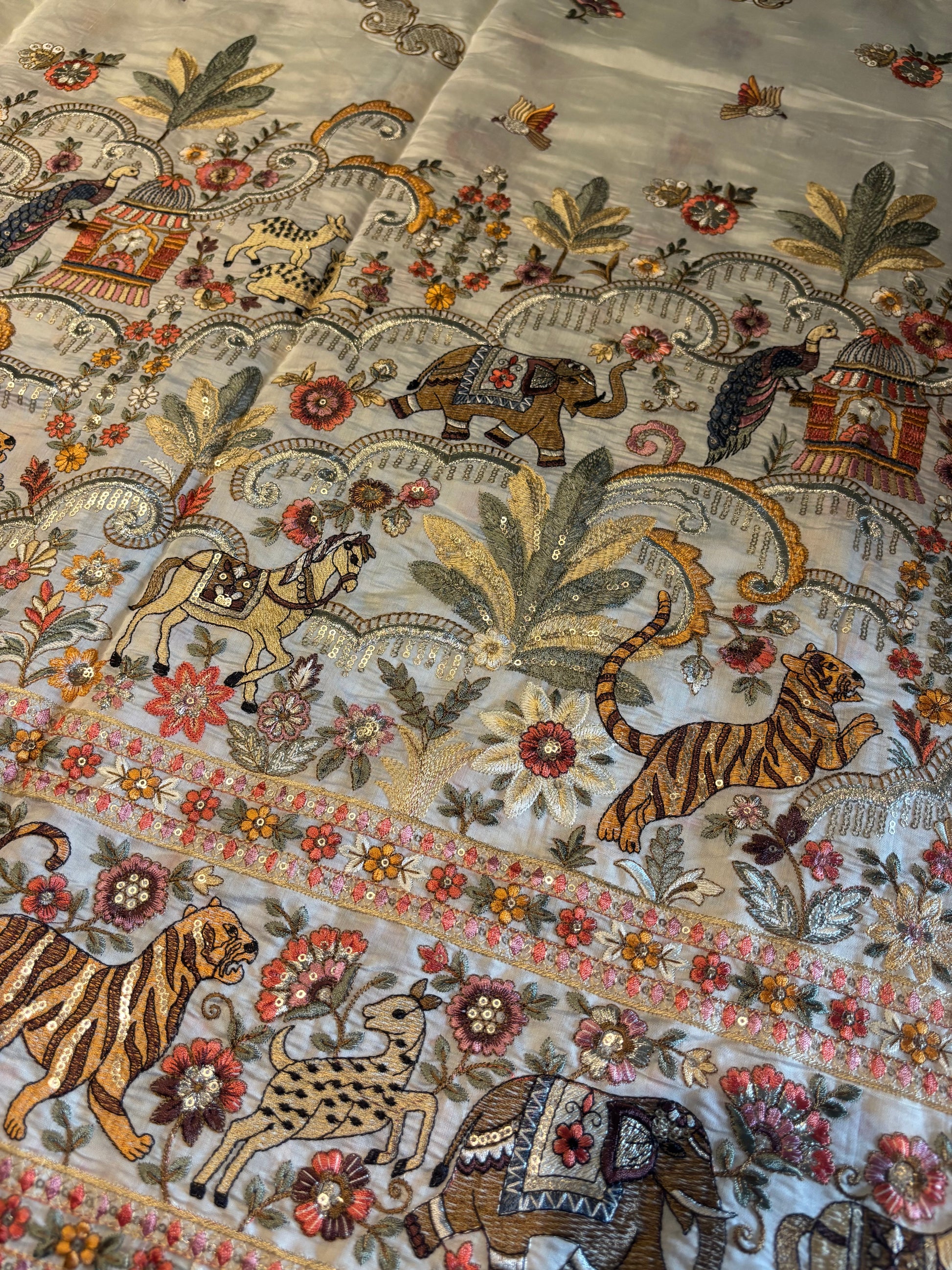 Royal Silver Grey with Animal & Bird Motifs