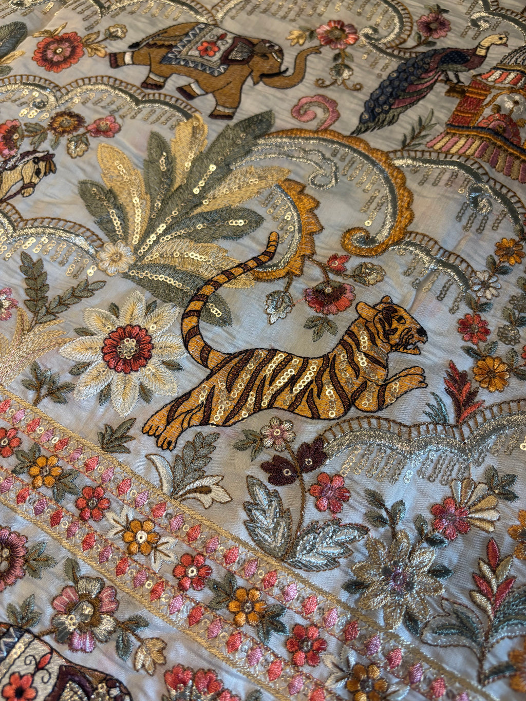 Royal Silver Grey with Animal & Bird Motifs