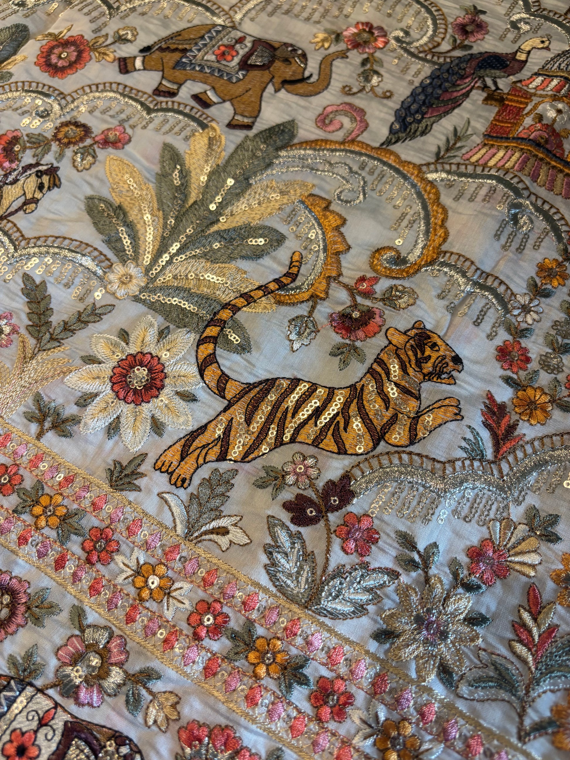 Royal Silver Grey with Animal & Bird Motifs