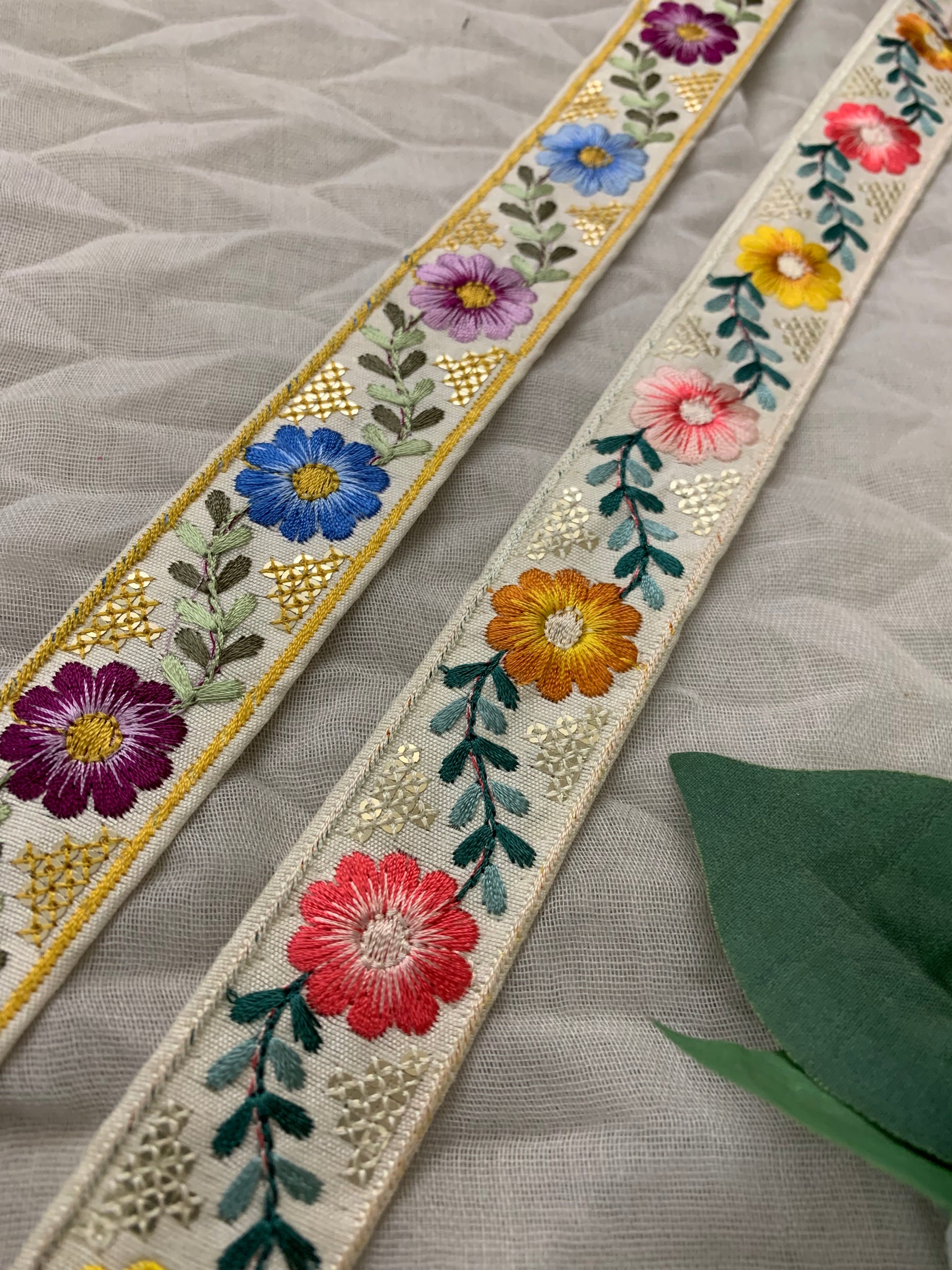 Multi-Color Beige Floral Embroidered Trim