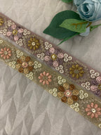 Floral Embroidered Tulle Lace Trim with Sequin Accents