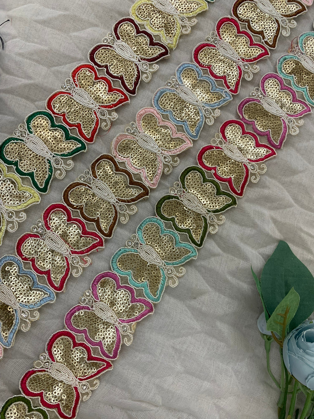 Golden Sequin Butterfly Lace Trim