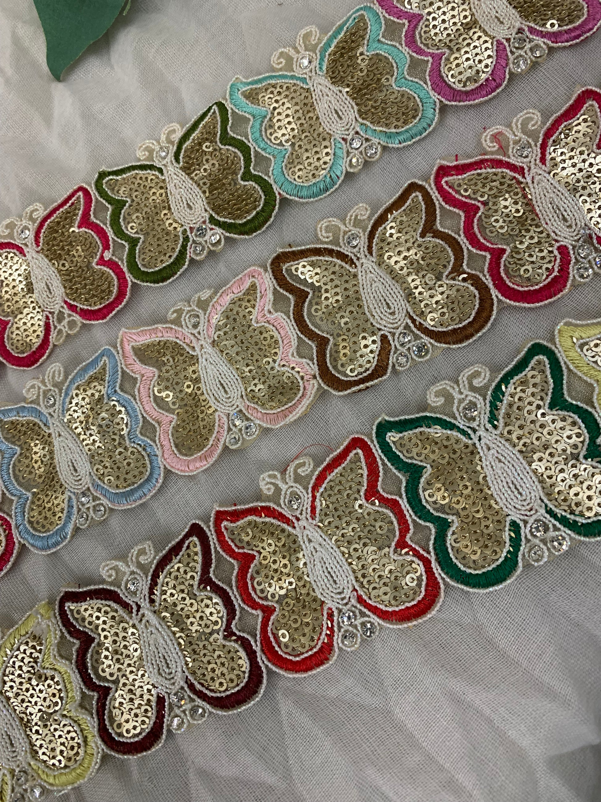 Golden Sequin Butterfly Lace Trim