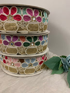 Elegant Multicolor Flower Zari Border