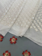 Ivory Mirror Work Geometric Embroidered Fabric