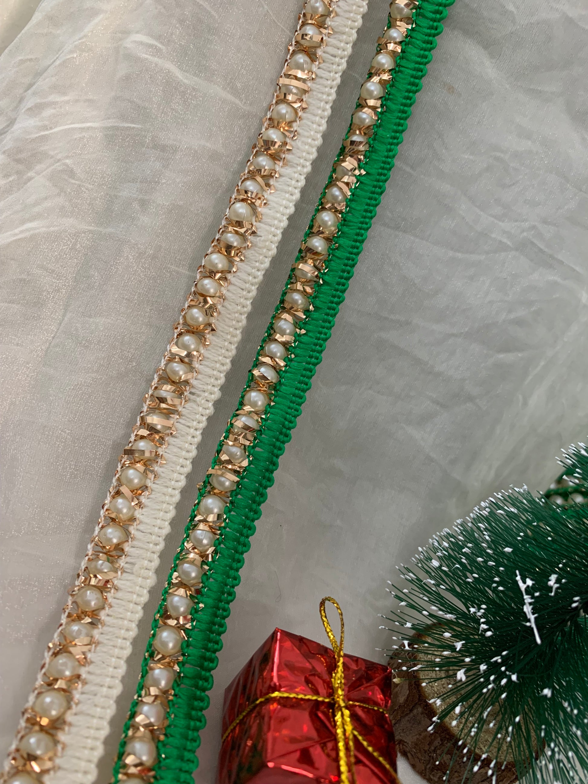 Ivory Pearl Gold Lace Patti