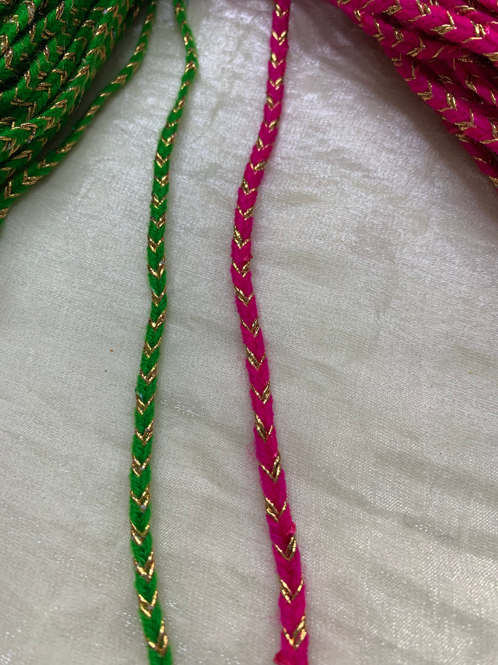 Pink & Green Braided Wavy Dori Trim