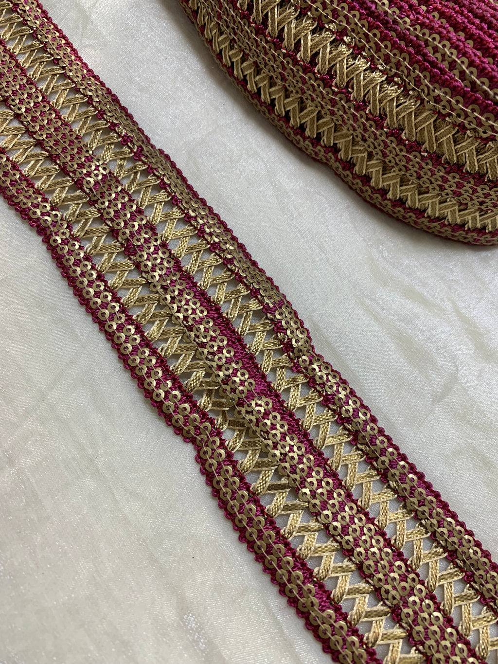 Magenta and Gold Border Lace