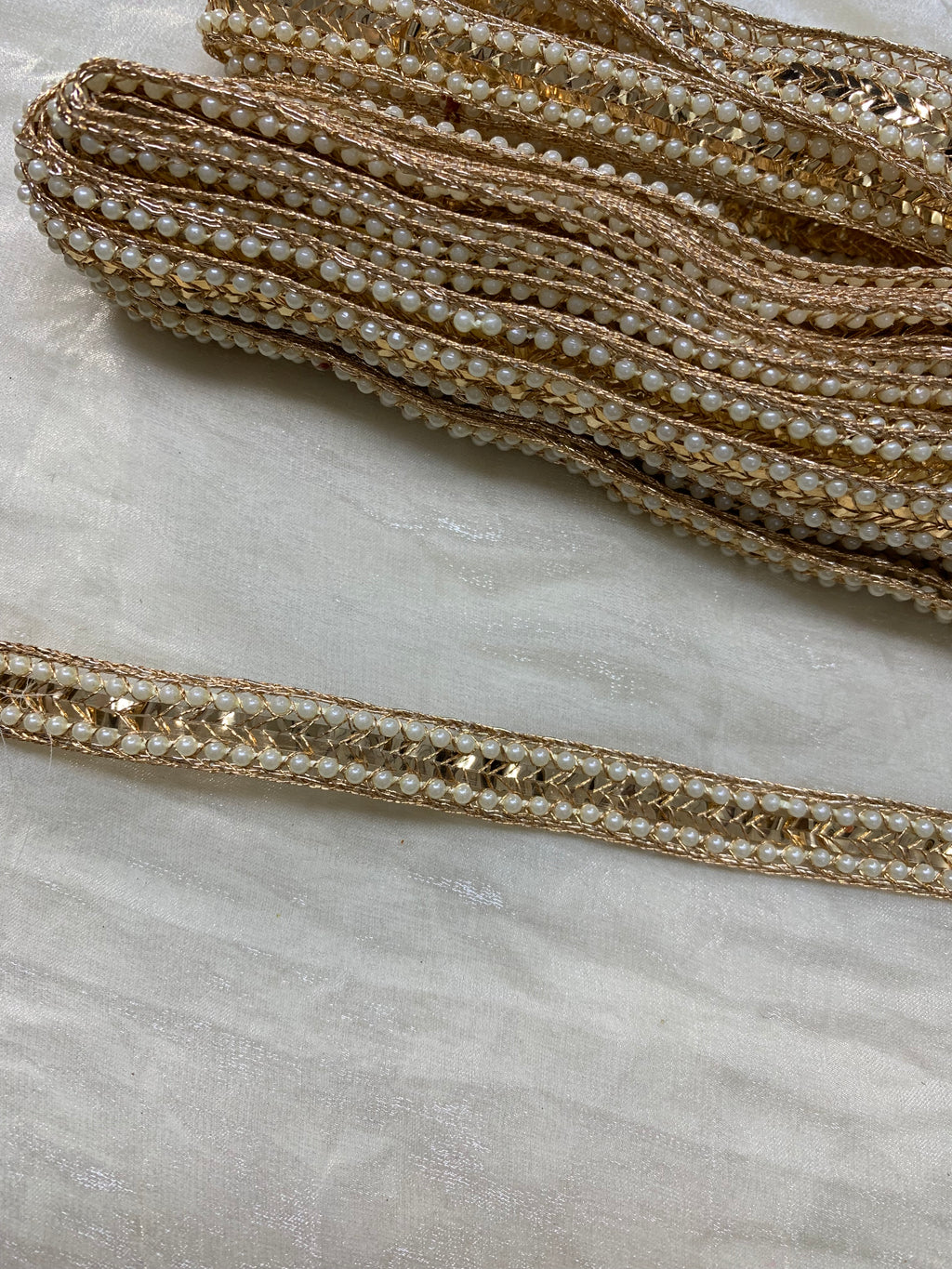 Golden Pearl & Sequins Cutwork Border