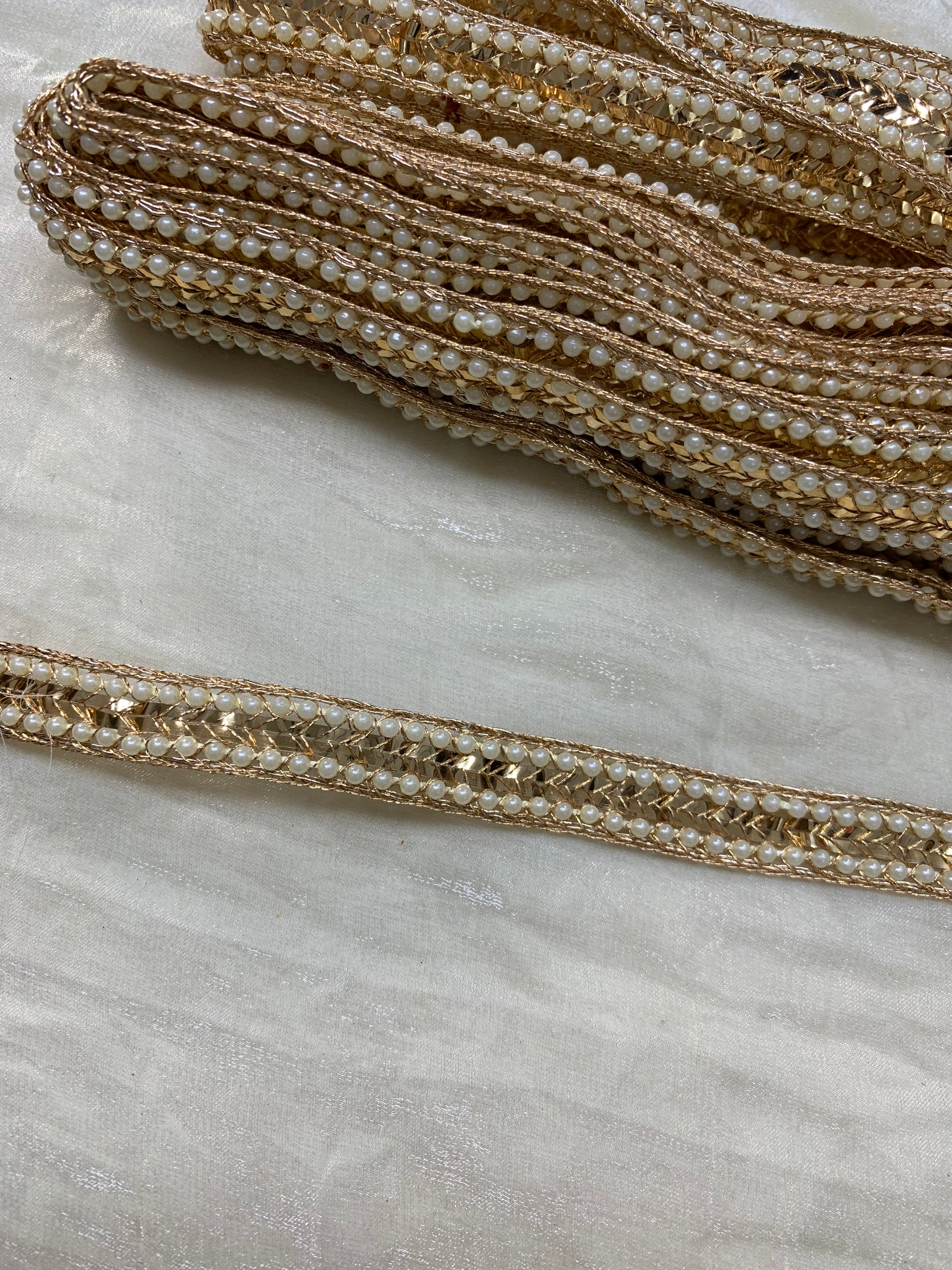 Golden Pearl & Sequins Cutwork Border