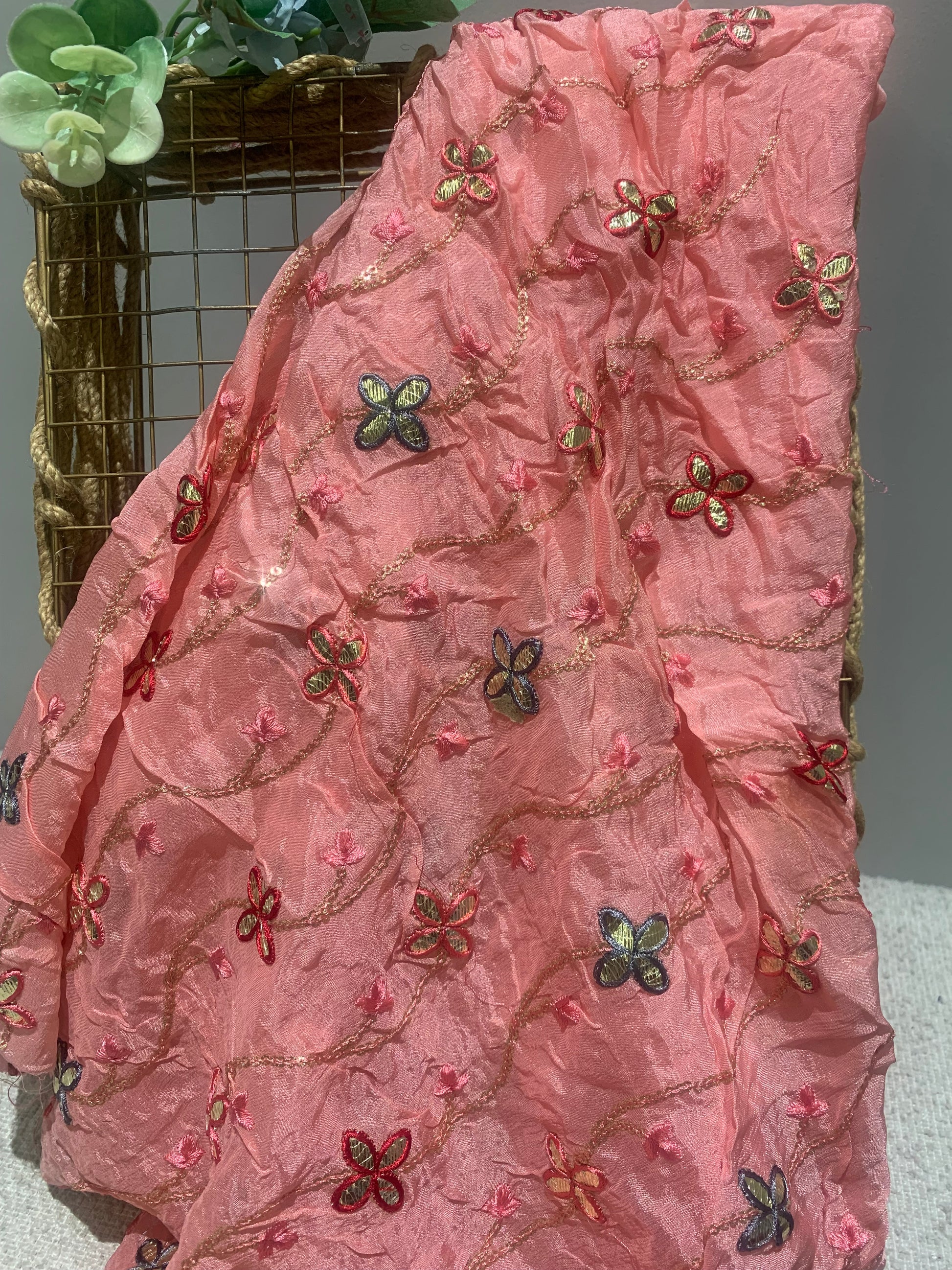 Embroidered Butterfly Vine Organza Fabric