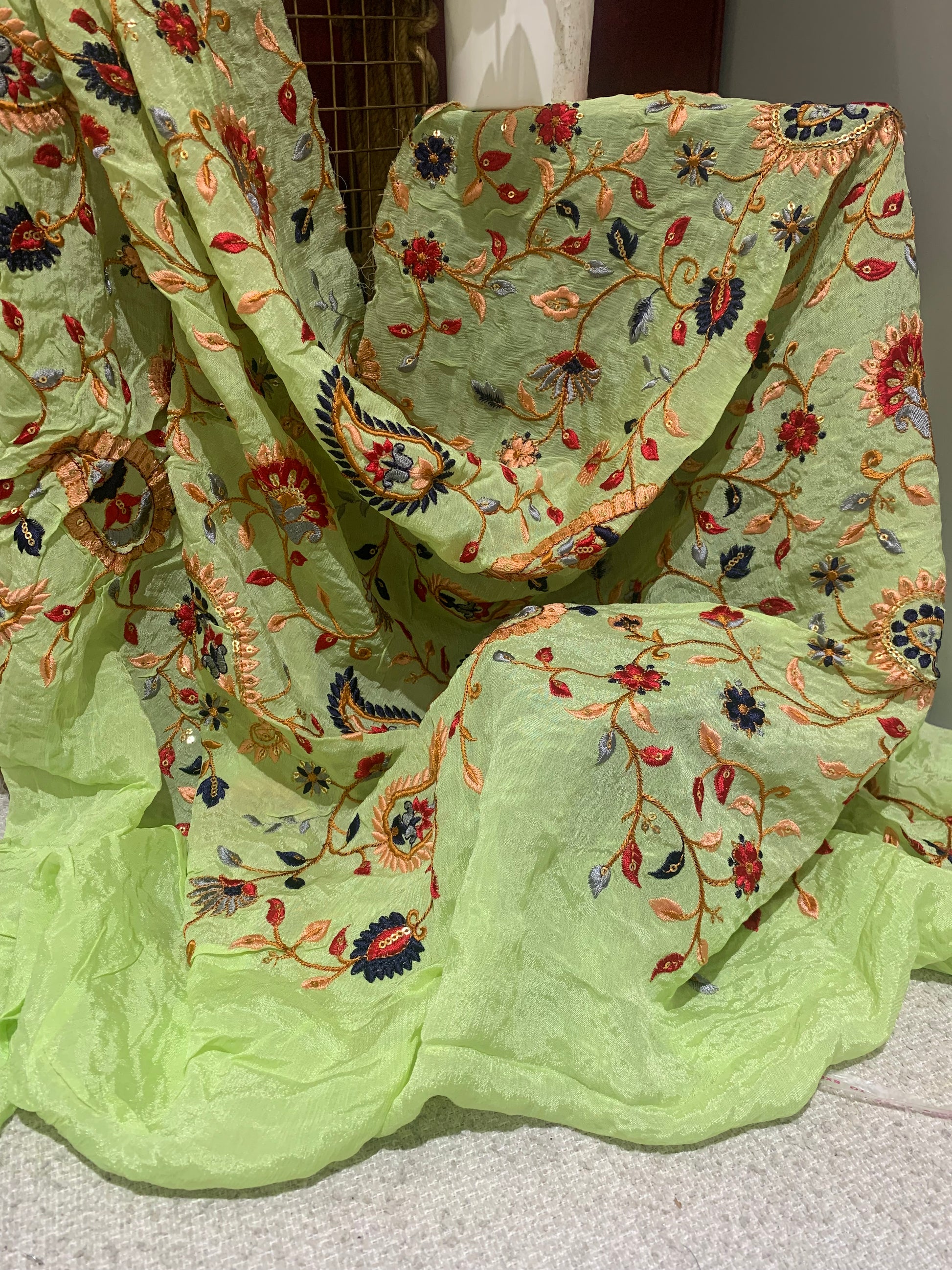 Floral Embroidered Organza Fabric