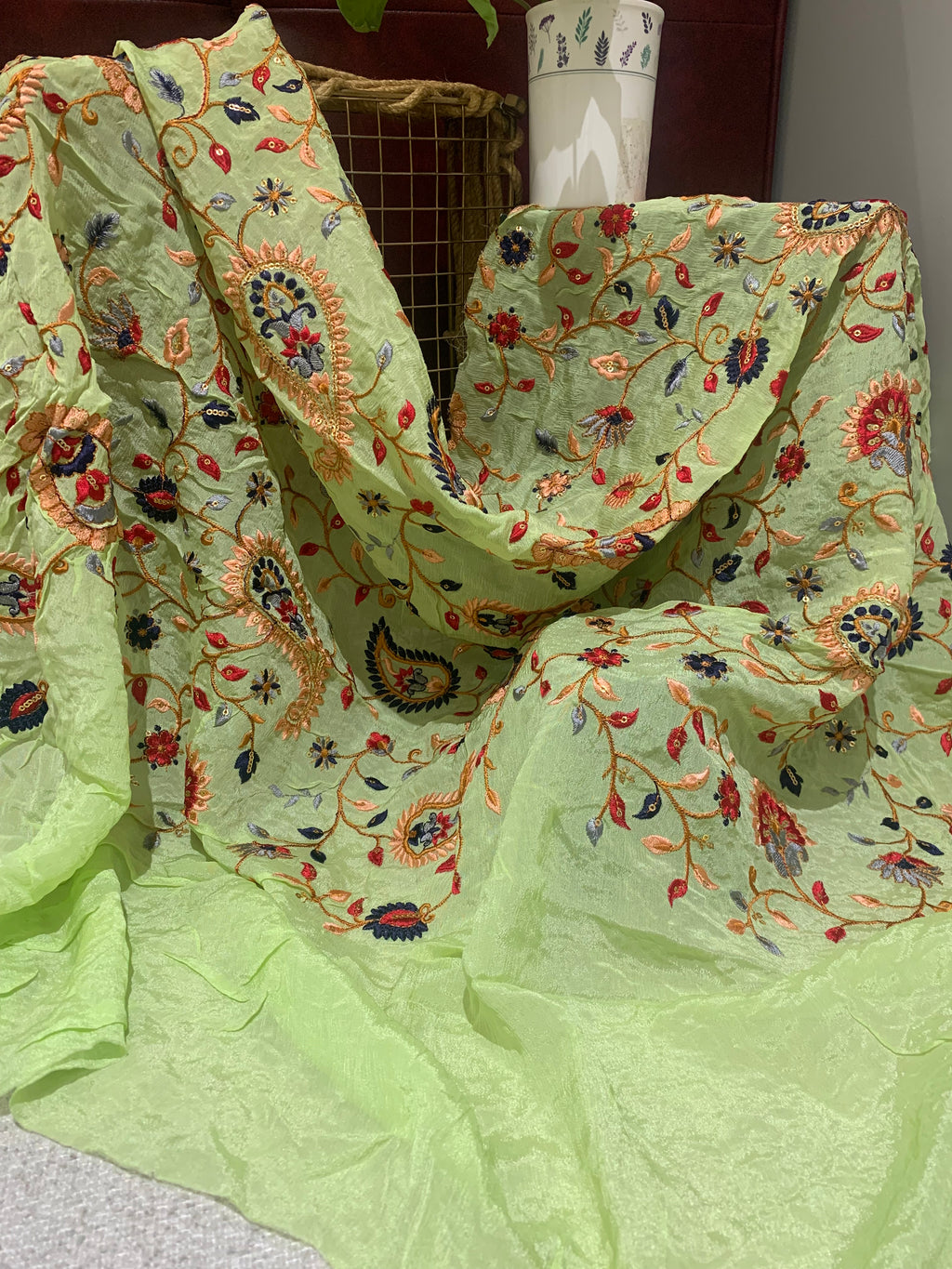 Floral Embroidered Organza Fabric