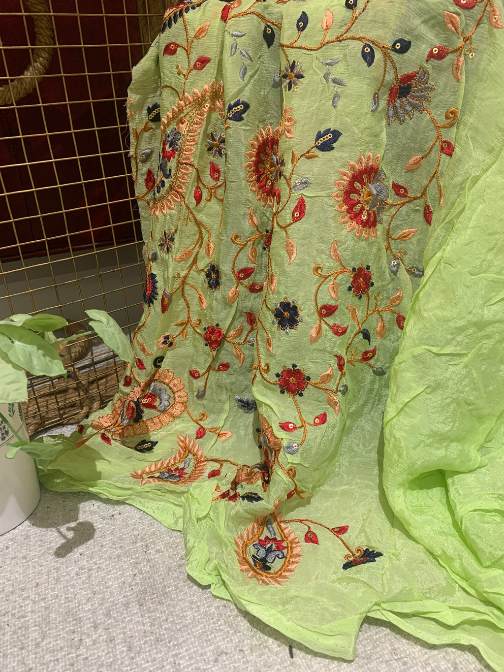 Floral Embroidered Organza Fabric