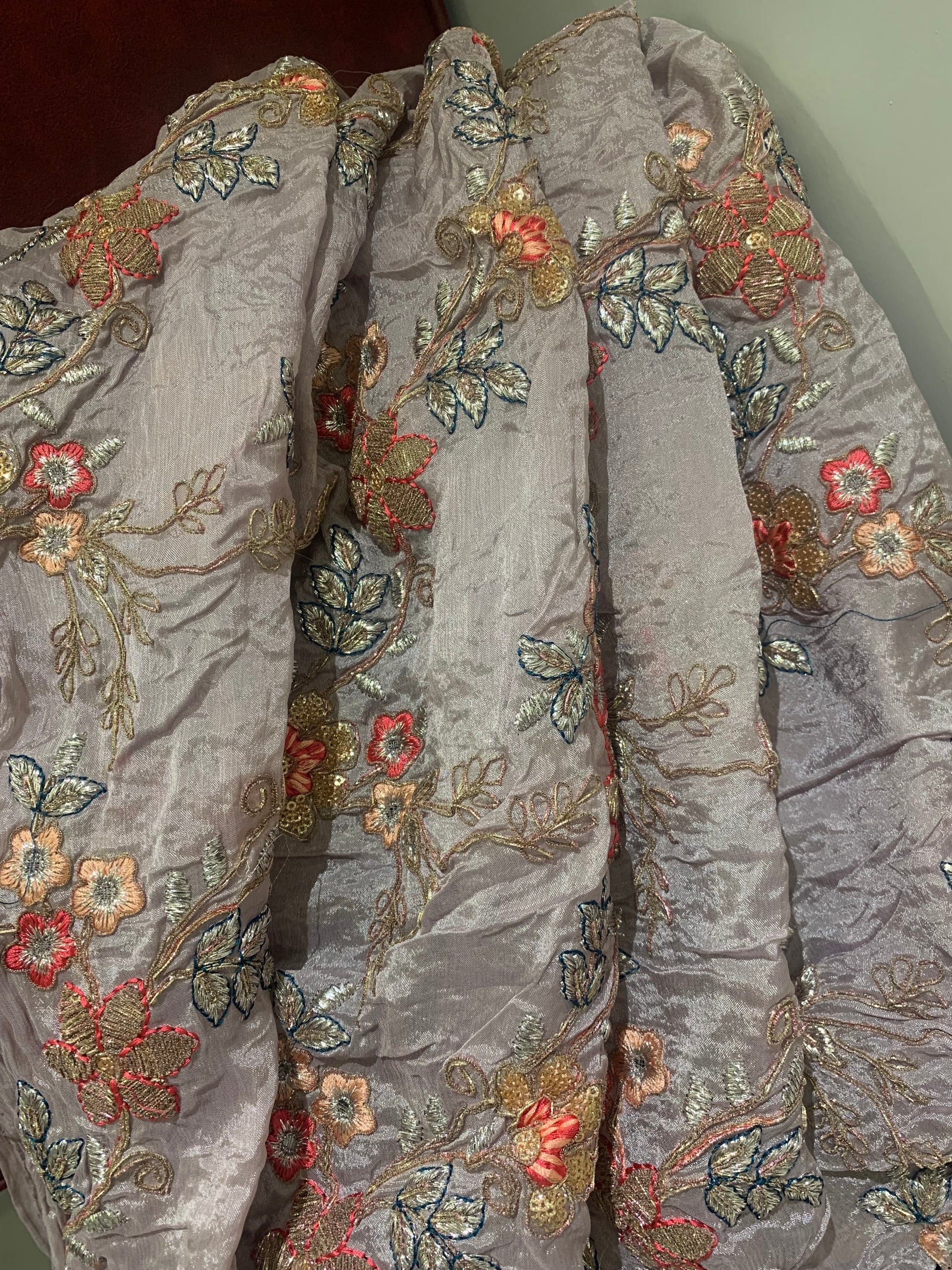 Metallic Threads Embroidery Fabric