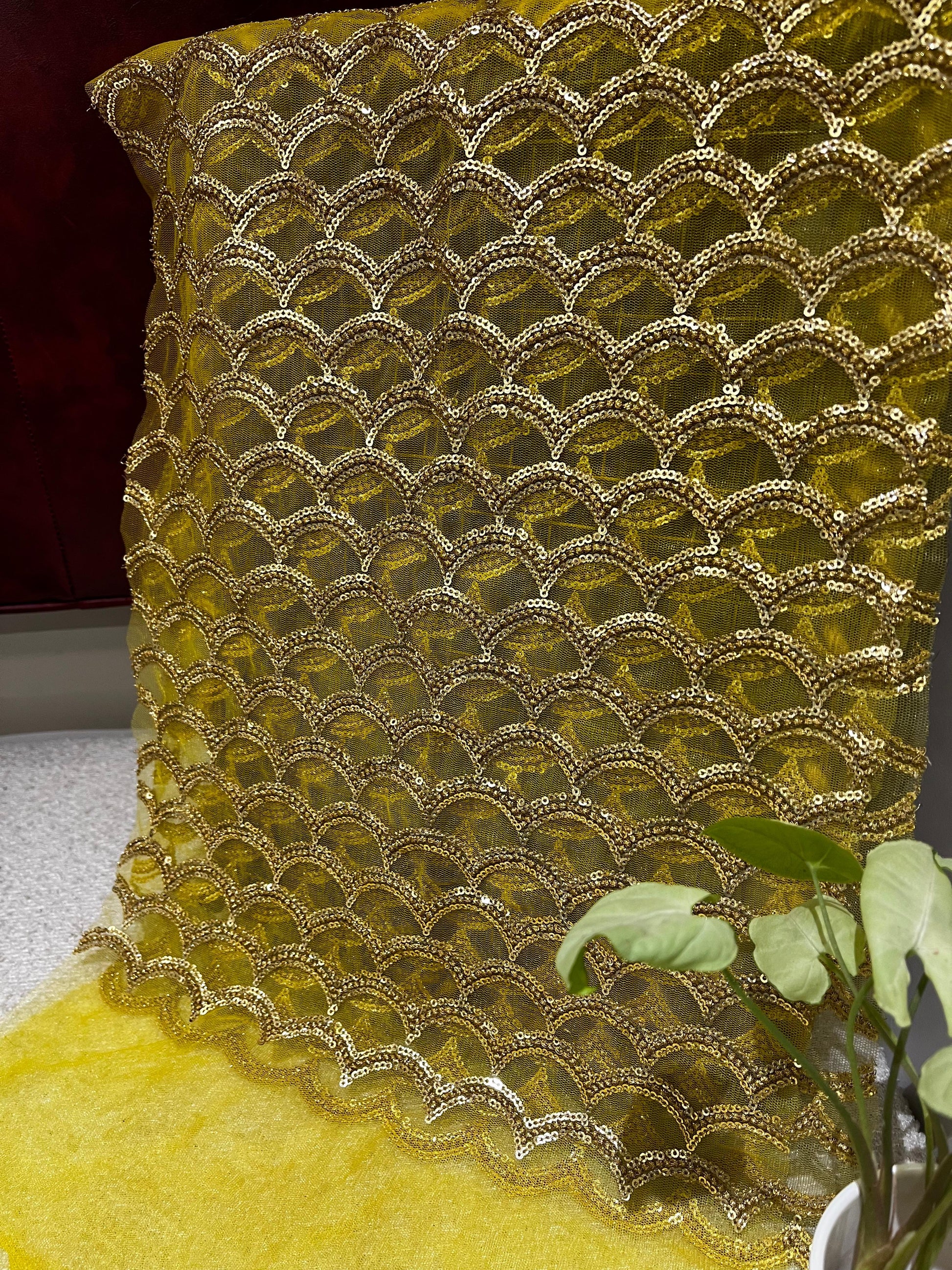 Golden Sequin Net Fabric