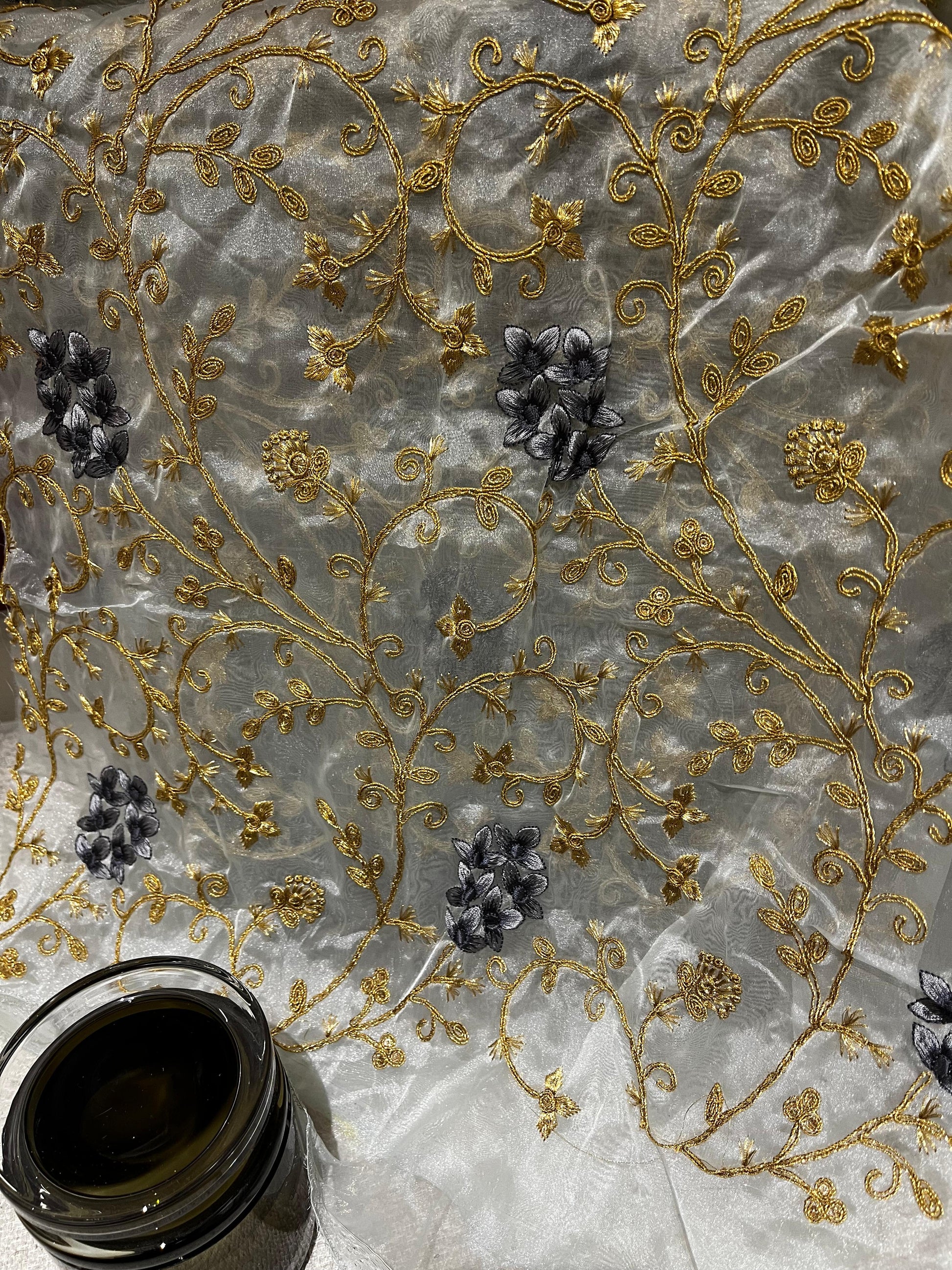 Embroidered Silk with thread Floral fabric