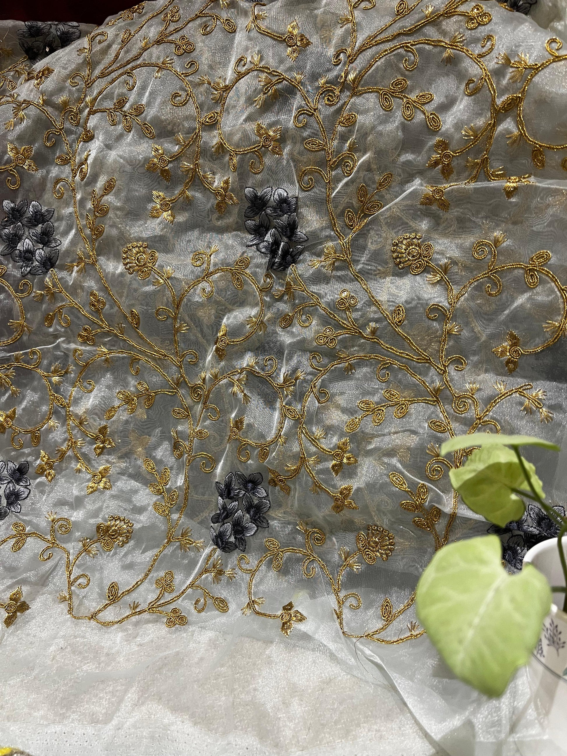 Embroidered Silk with thread Floral fabric