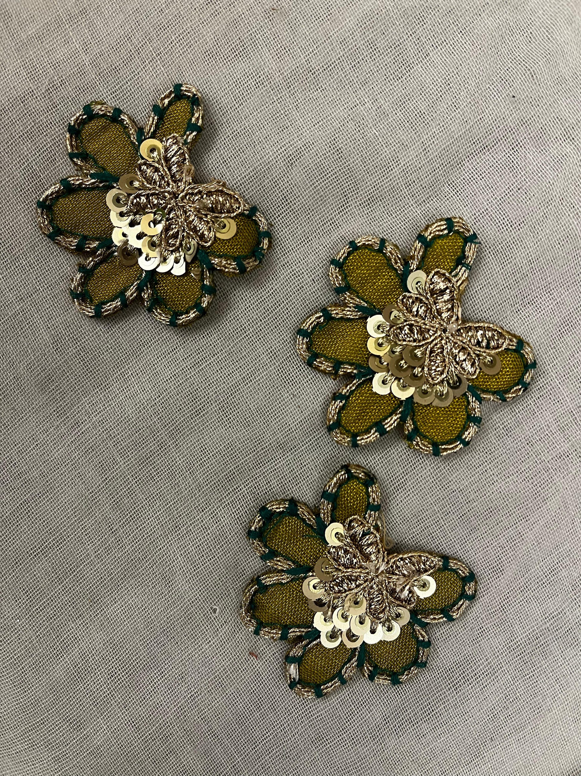 Olive Green Flower with Sequins patch