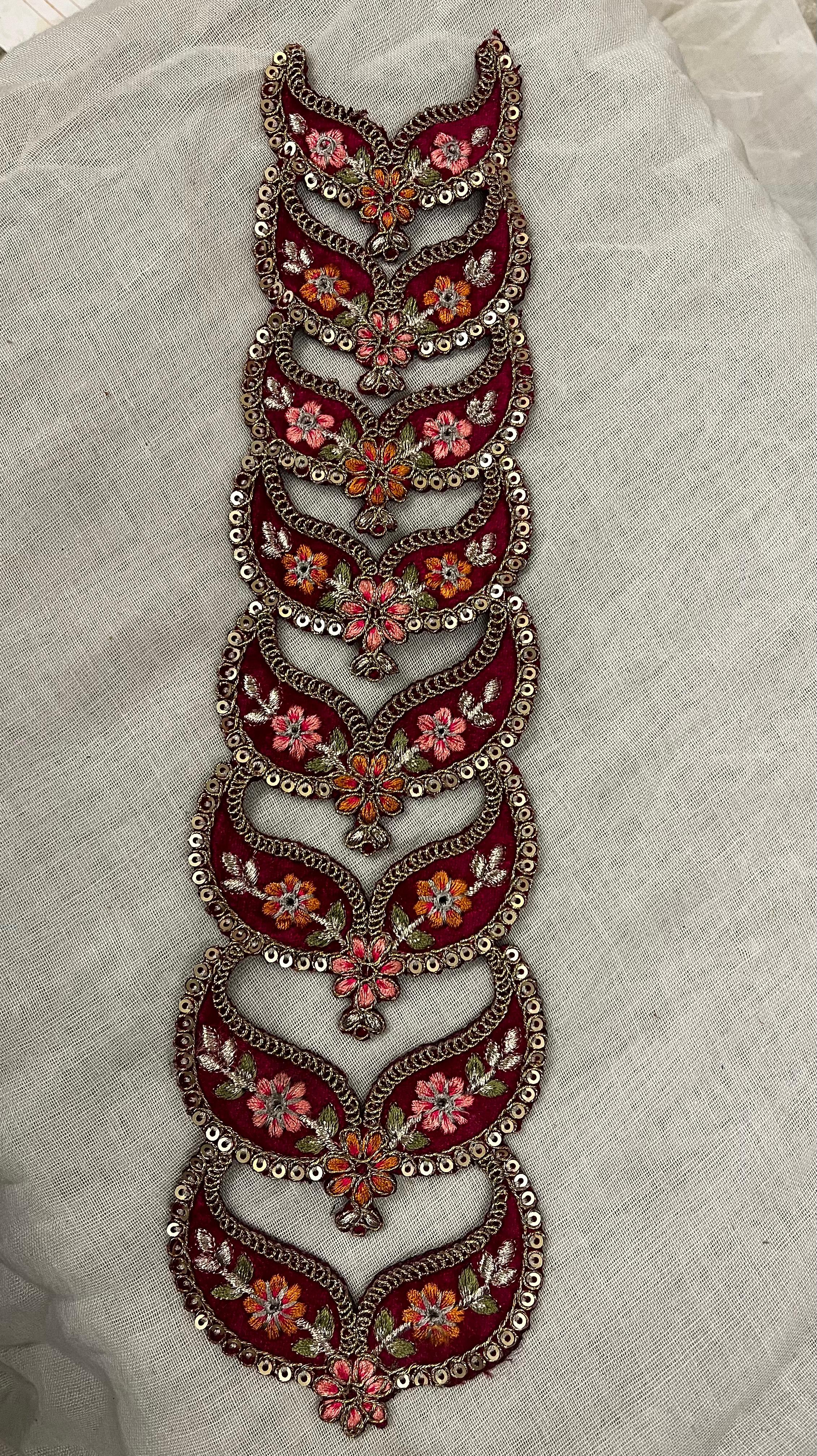 Vintage Maroon Zari Embroidered Border Patch