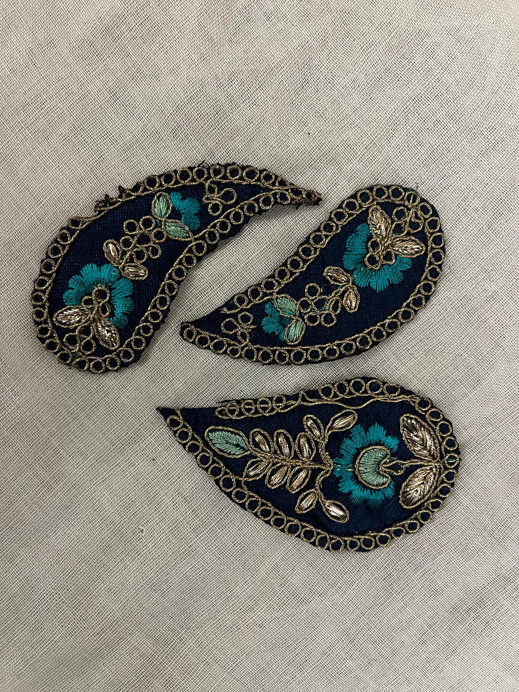 Navy Blue Zari and Threadwork Paisley Patch