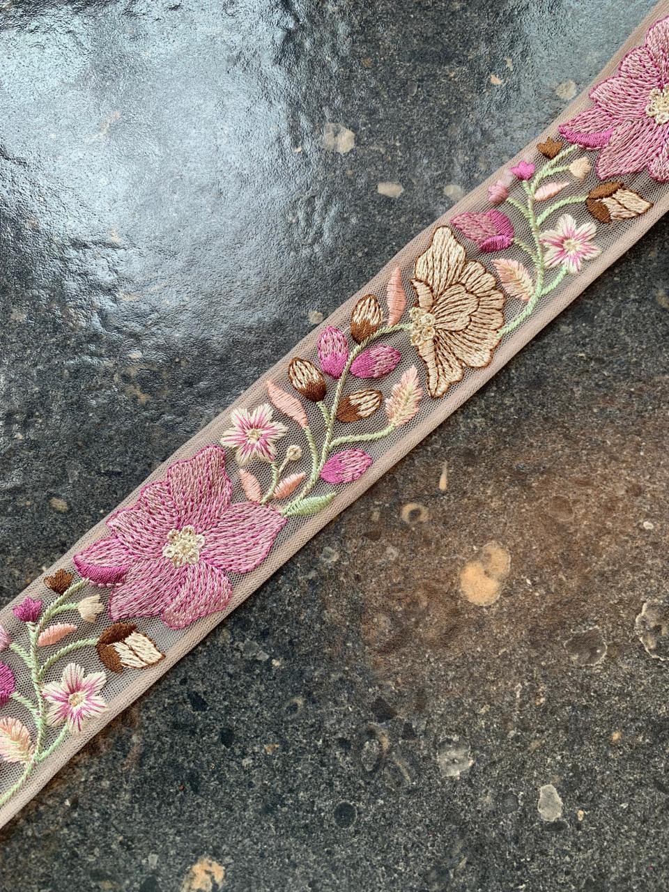 Pastel Floral Embroidered Tulle Lace Trim