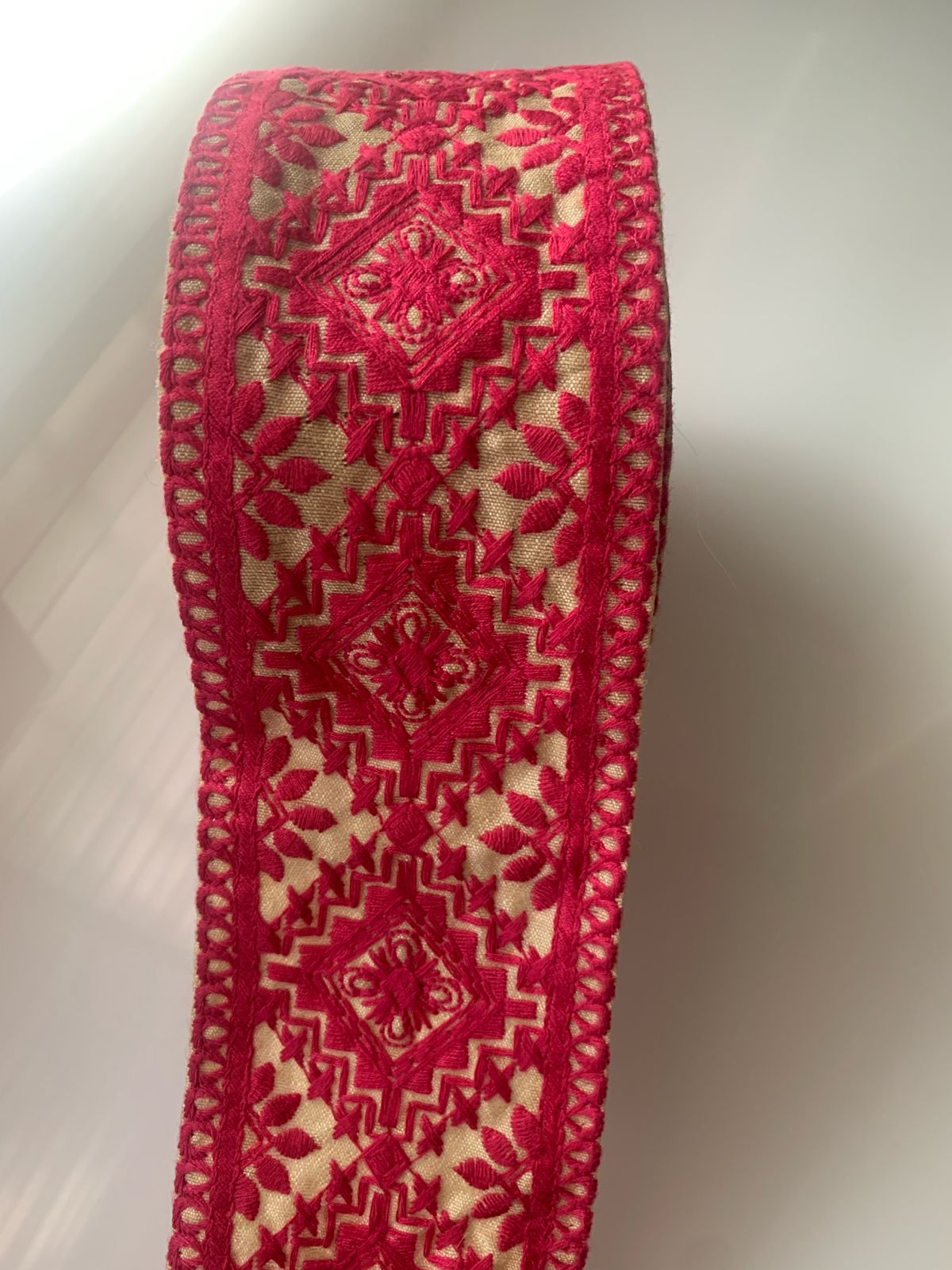 Premium Geometric Diamond & Floral Embroidered Cotton Lace Trim