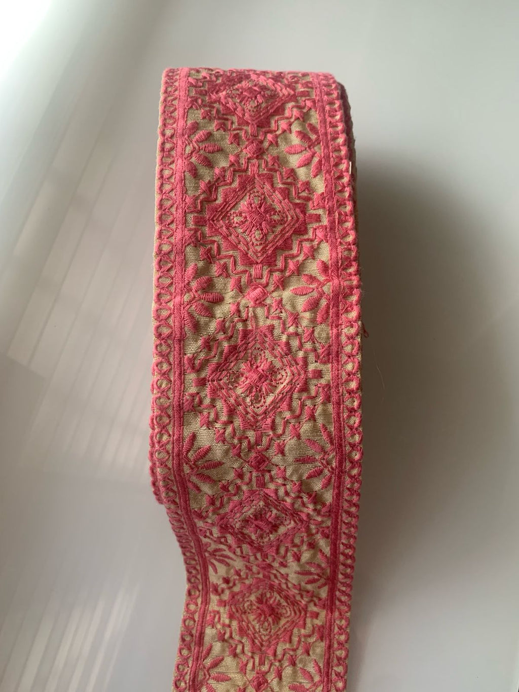 Premium Geometric Diamond & Floral Embroidered Cotton Lace Trim