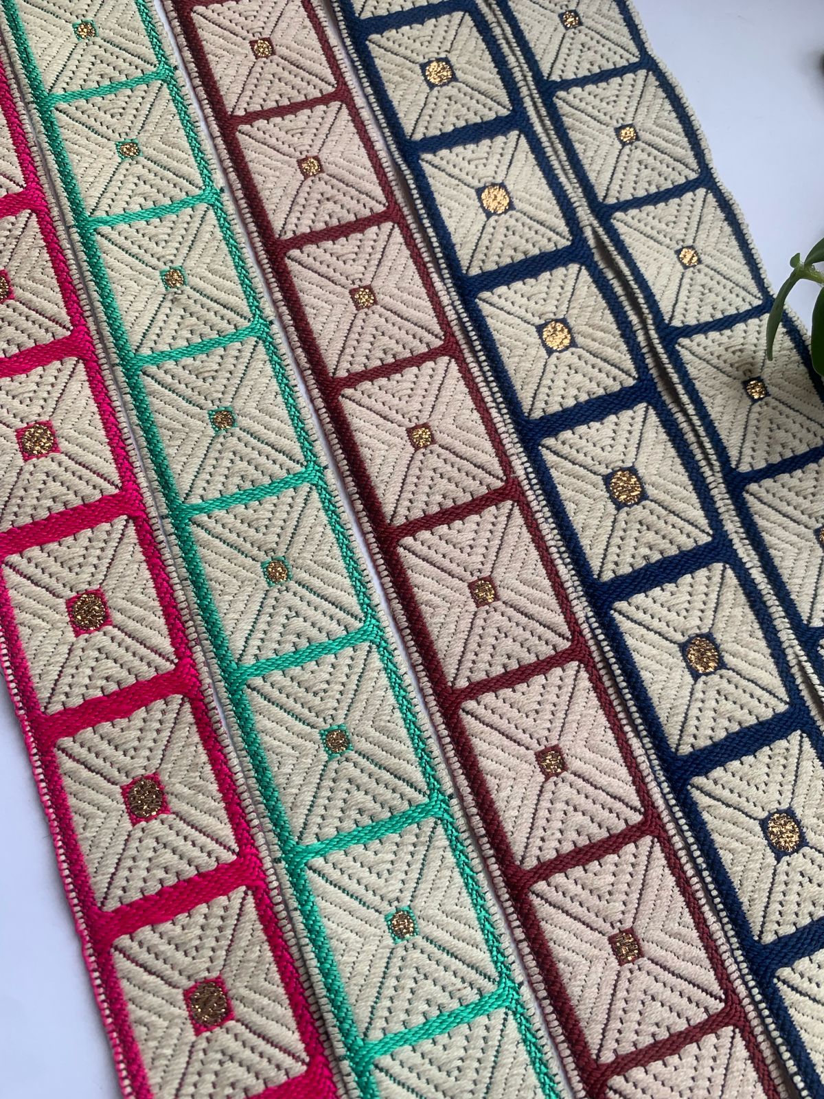 Embroidered Geometric Border Lace with Metallic