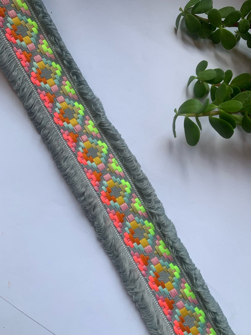 Geometric Embroidered Fringed Border