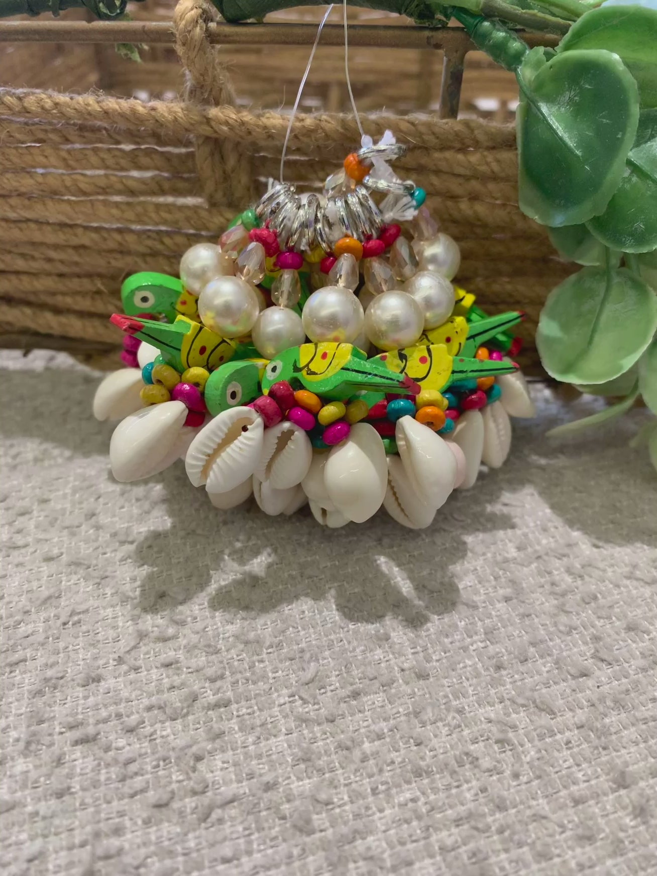 Handcrafted Ethnic Decorative Tassel with Wooden Birds, Cowrie Shells & Beads