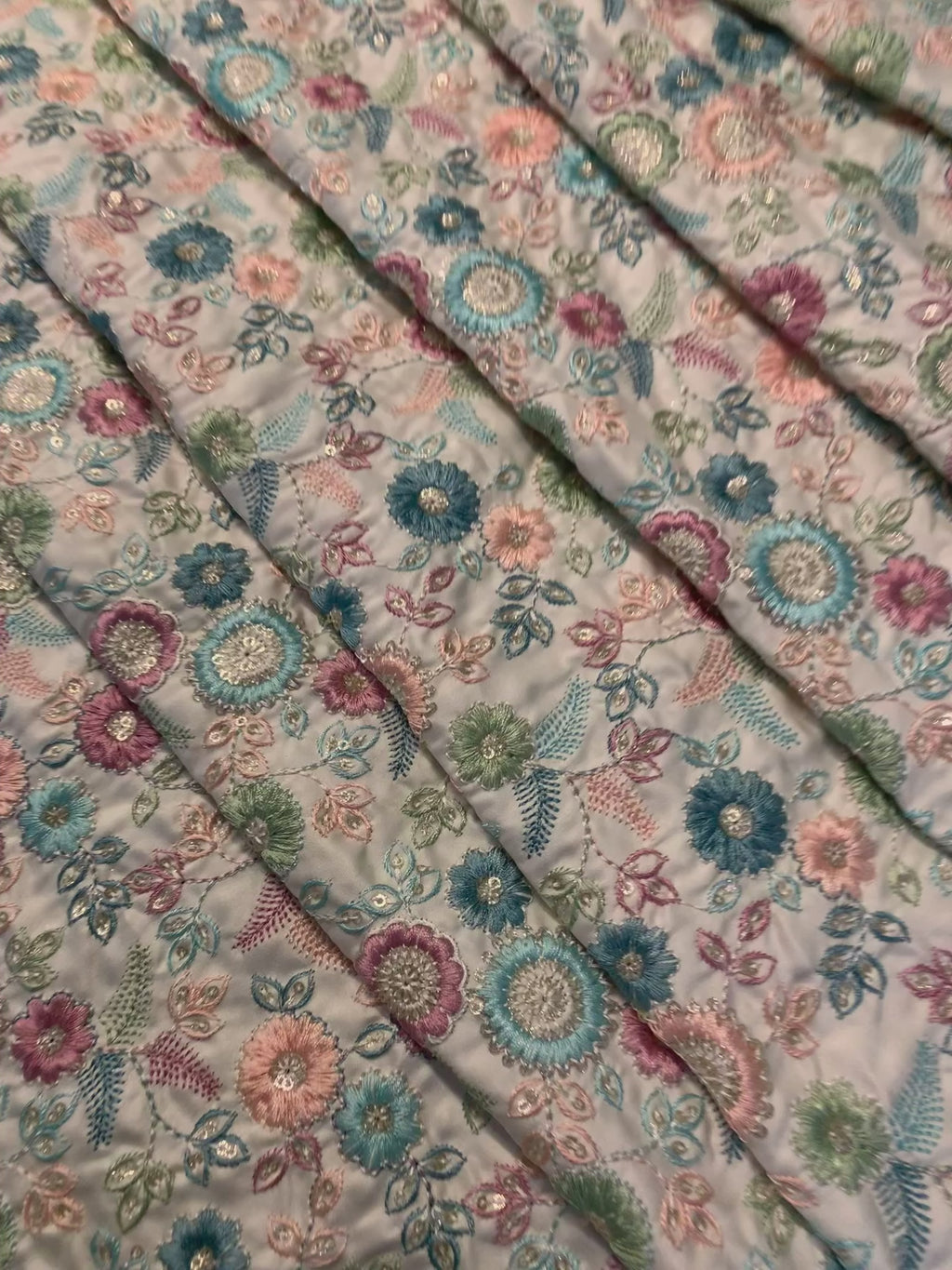 Multicolour Floral Embroidered Fabric with Sequin Work.