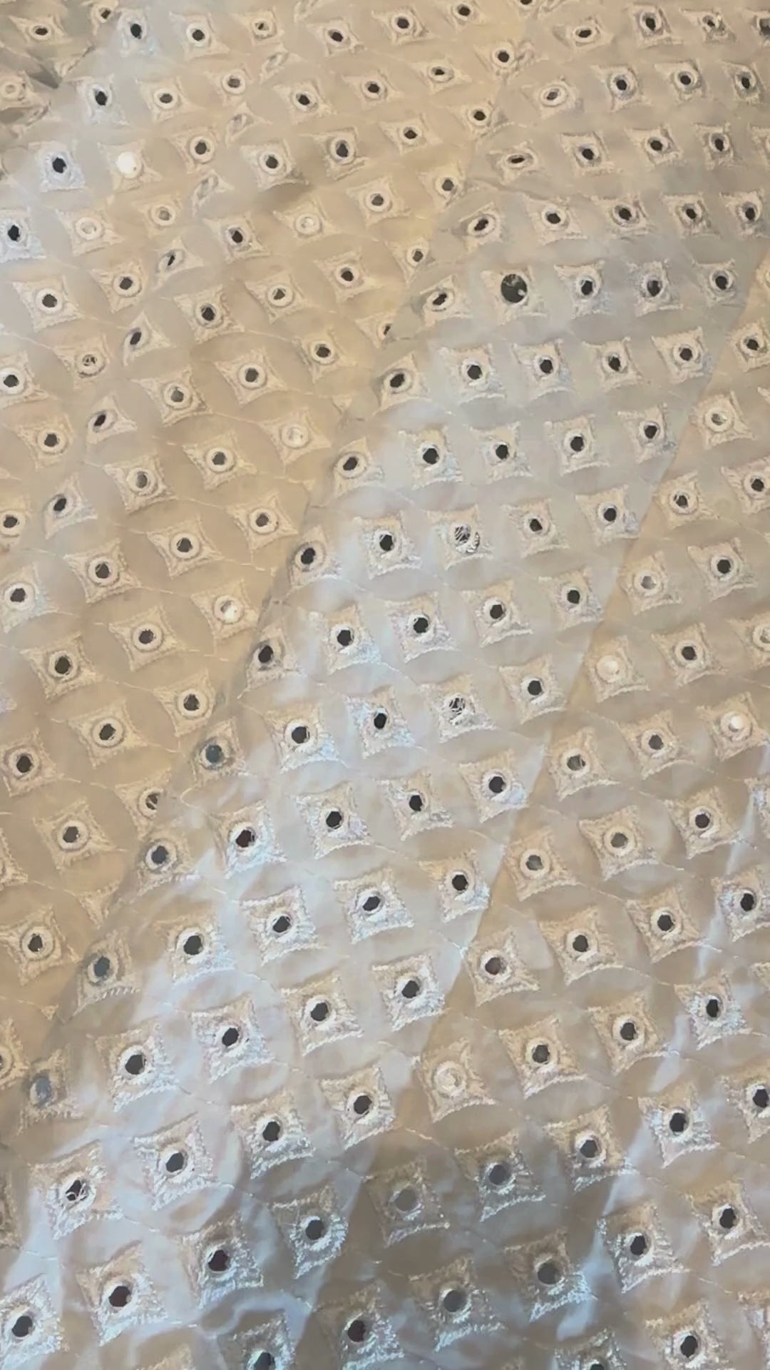 Ivory Mirror Work Geometric Embroidered Fabric