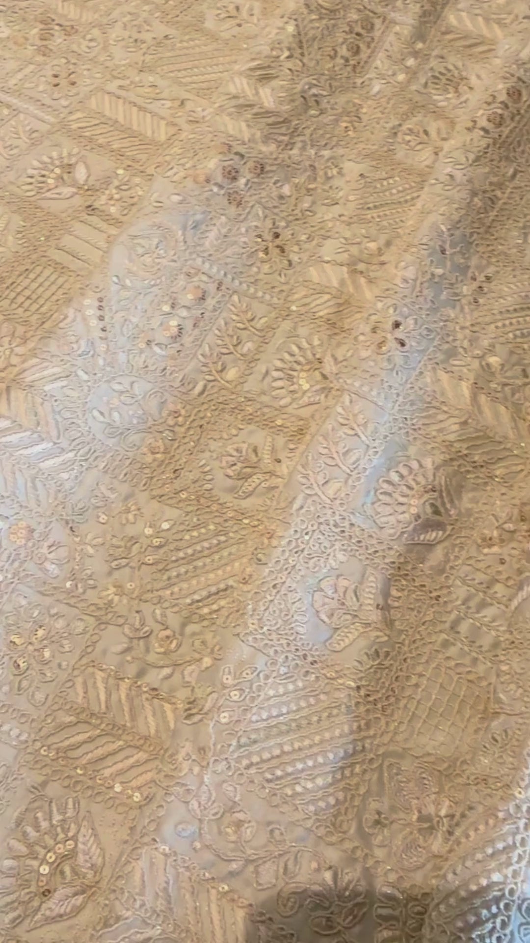 Luxury Champagne Gold Embroidered Fabric with Sequin Work