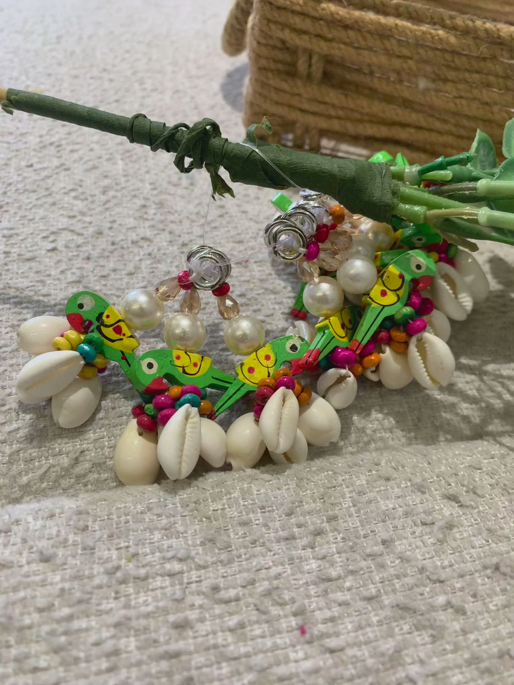 Handcrafted Ethnic Decorative Tassel with Wooden Birds, Cowrie Shells & Beads